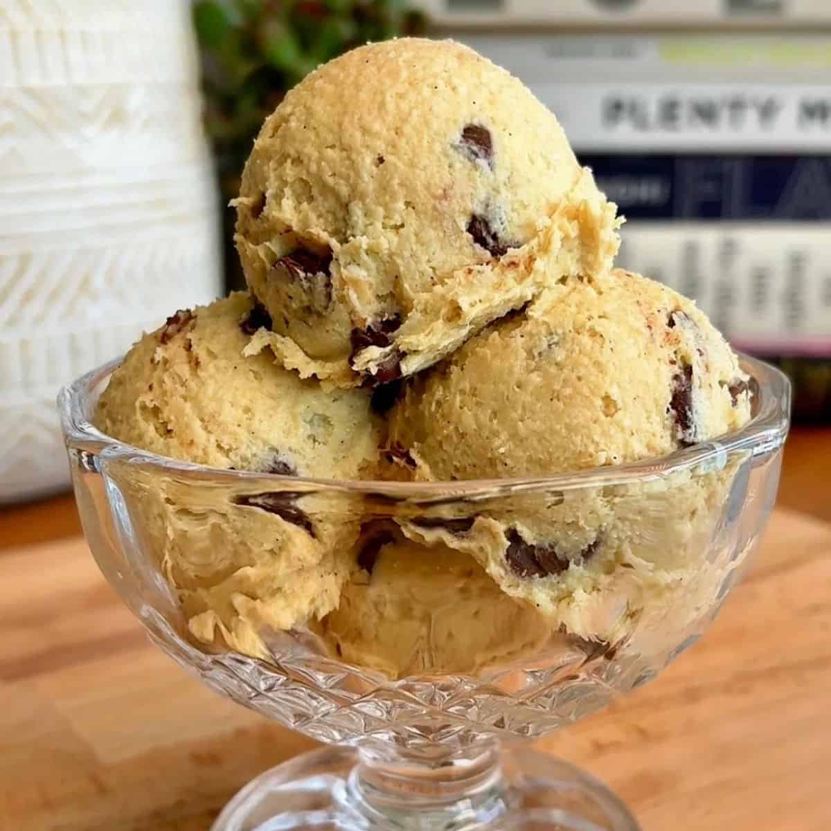 edible high protein cookie dough sundae with chocolate chips