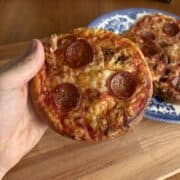 mini pizzas with pepperoni, melted cheese and cottage cheese crust