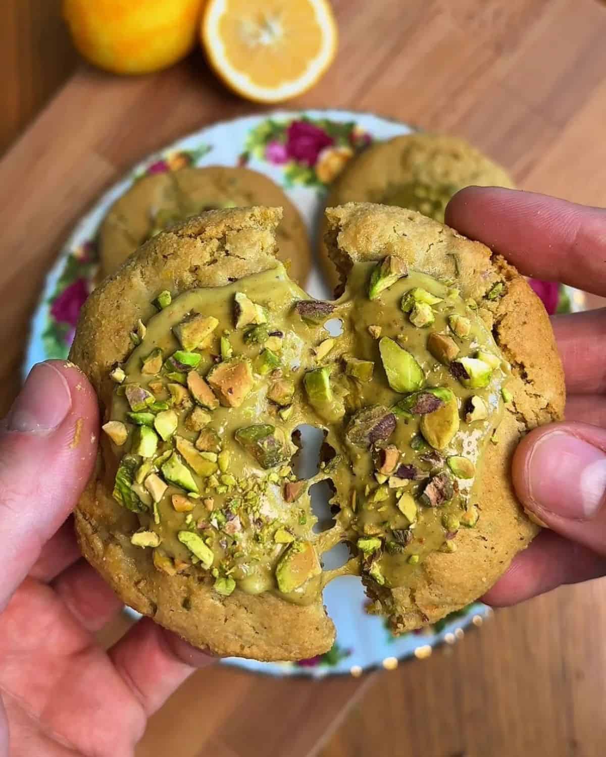 Pistachio meyer lemon cookies with crushed pistachios