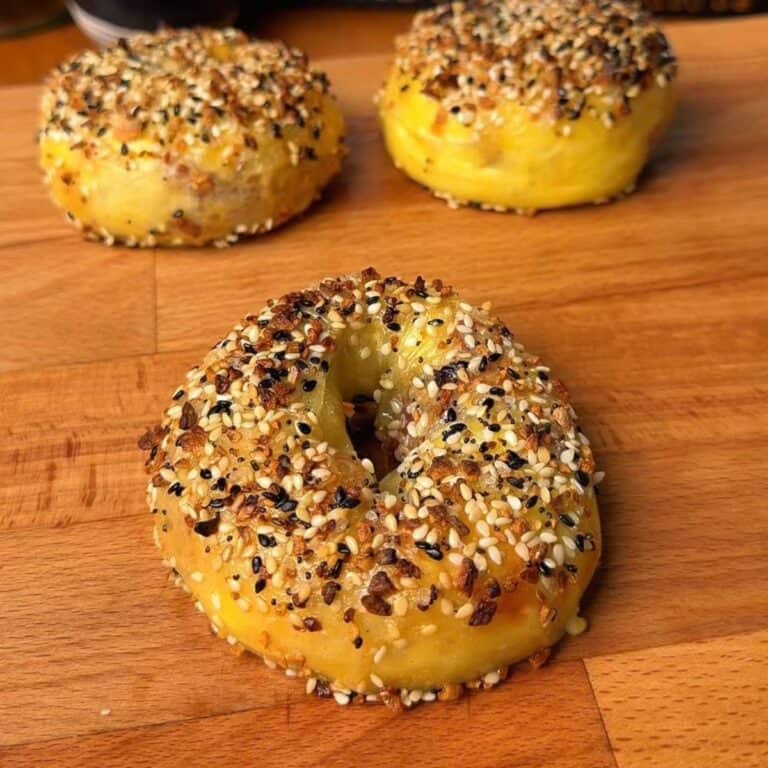 bacon, egg and cheese rice paper bagels sprinkled with everything bagel seasoning