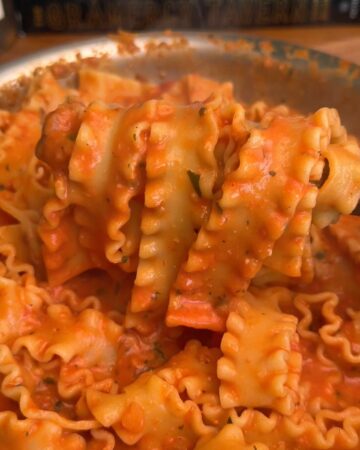 noodles on fork from one pan creamy tomato pasta