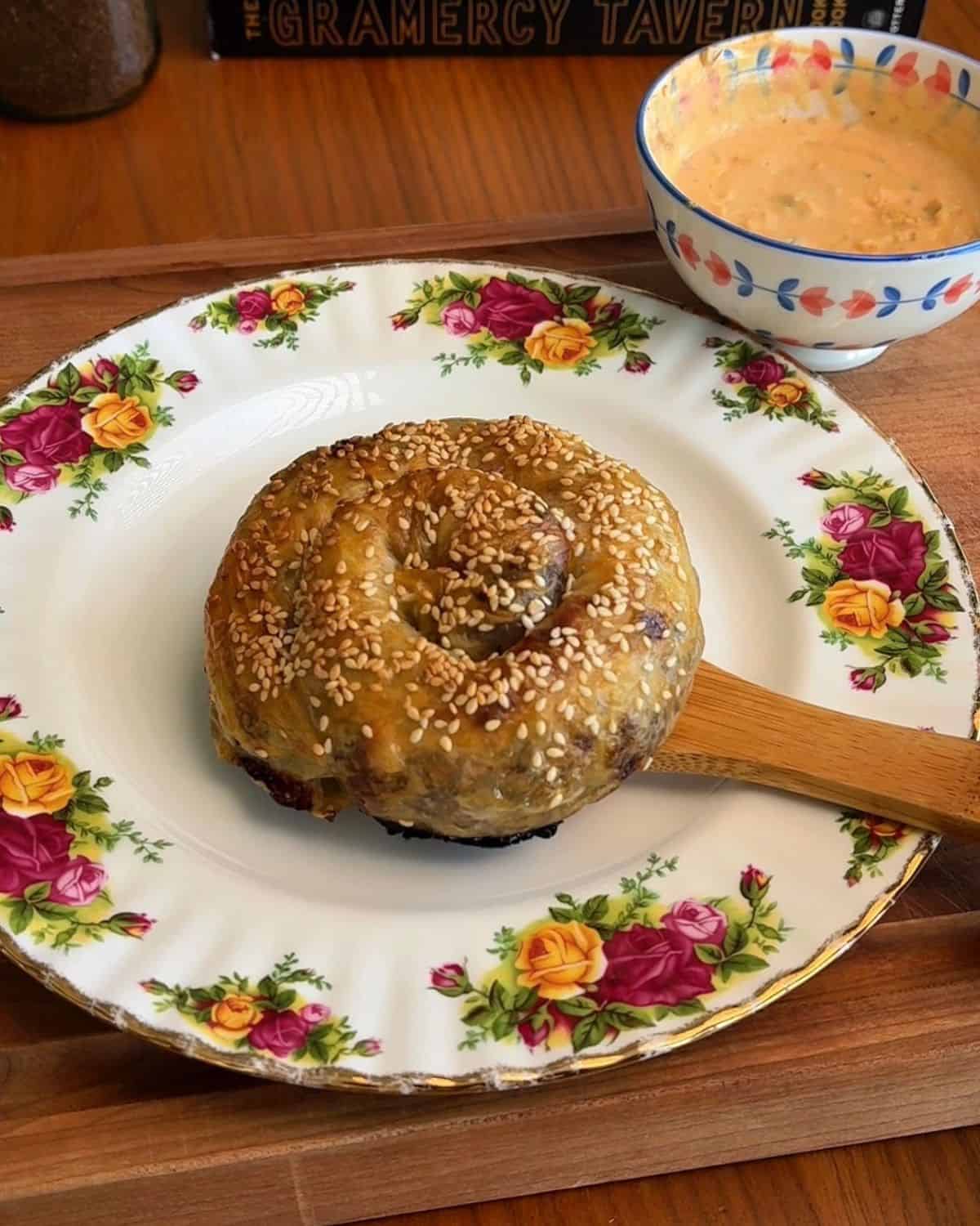 a perfectly crispy, fresh out of the oven, ready to be eaten big mac rice paper spiral