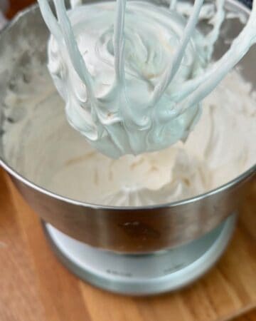 homemade marshmallow fluff in a mixing bowl