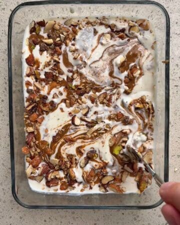 peanut butter praline cottage cheese ice cream ready to freeze