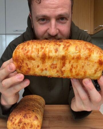 no knead cheddar bread after baking in oven at 425 degrees until deeply golden brown
