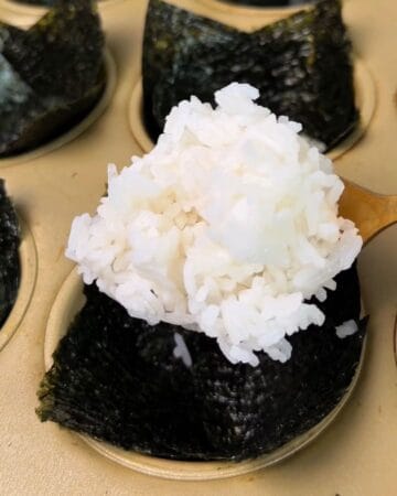 Rice being placed inside Nori Seaweed cups