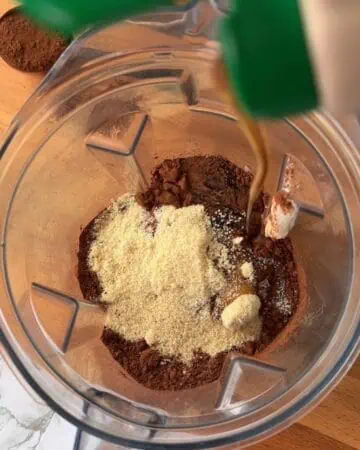 Chocolate s'mores cheesecake batter blended in a blender.